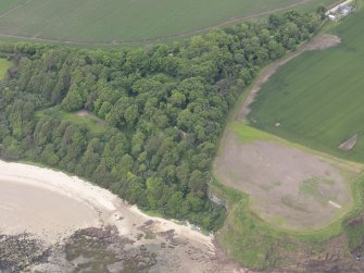 Oblique aerial view of the Auldhame Cemetery, taken from the NNE.