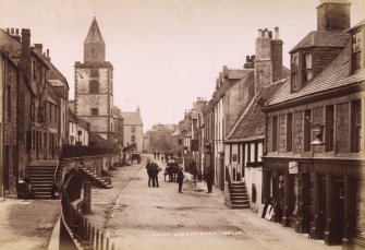 South Queensferry. View of High Street with figures and shops.
Titled: 'South Queensferry. 153. J.P'.
PHOTOGRAPH ALBUM No 195: PHOTOGRAPHS BY G W WILSON & CO. p.95.