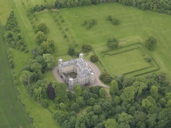 Oblique aerial view of Wedderburn Castle, taken from the NNW.