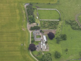 Oblique aerial view of Nisbet House and walled garden, taken from the WSW.