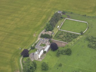 Oblique aerial view of Nisbet House and walled garden, taken from the SW.