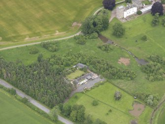 Oblique aerial view of Nisbet House and walled garden, taken from the SSW.