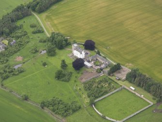 Oblique aerial view of Nisbet House and walled garden, taken from the E.