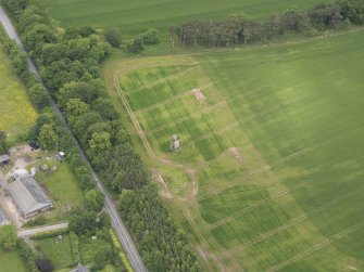 Oblique aerial view of Nisbet House dovecot, taken from the SSE.