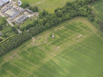 Oblique aerial view of Nisbet House dovecot, taken from the E.