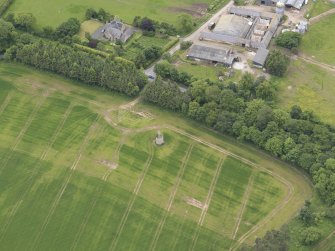 Oblique aerial view of Nisbet House dovecot, taken from the NE.