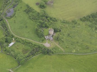 Oblique aerial view of Hillslap Tower, taken from the NW.