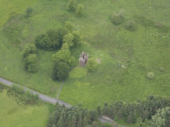 Oblique aerial view of Greenknowe Tower, taken from the SSE.