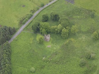Oblique aerial view of Greenknowe Tower, taken from the ENE.
