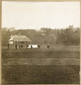 View of playing field and building at George Watson's College for Boys, Edinburgh. 
Titled: 'George Watson's College for Boys. Edinburgh Merchant Company Schools No1'.