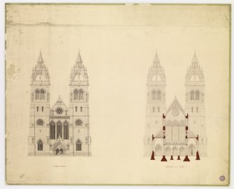 Drawing showing West front section looking West, St Mary's Episcopal Cathedral, Edinburgh.
