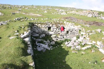 North Lingay. View of the interior if the building at NF 89362 87813, taken from the S (Miss KM Geddes in shot).