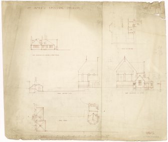 Survey plans and elevations of church. Plans, sections and elevations of proposed hall.