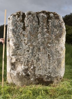 View of Pictish cross slab (with scale)