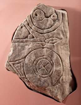 View of Pictish symbol stone fragment (flash)