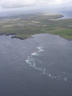 General oblique aerial view of Burwick, South Ronaldsay, looking N.