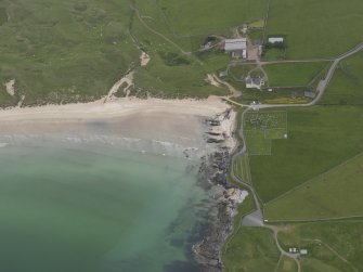 Oblique aerial view centred on Balnakeil House and Durness Parish Church, looking ESE.