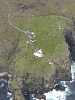 Oblique aerial view centred on Cape Wrath lighthouse, looking SSE.
