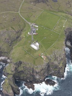 Oblique aerial view centred on Cape Wrath lighthouse, looking S.
