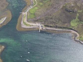 Oblique aerial view of Old Dorney Bay, centred on the jetties, looking W.