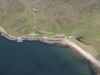 Oblique aerial view of the salmon fishing station at Badentarbat, looking north west.