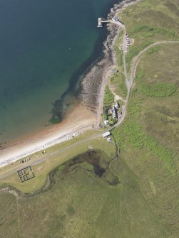 Oblique aerial view of the salmon fishing station at Badentarbat, looking west.