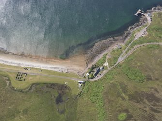 Oblique aerial view of the salmon fishing station at Badentarbat, looking south.