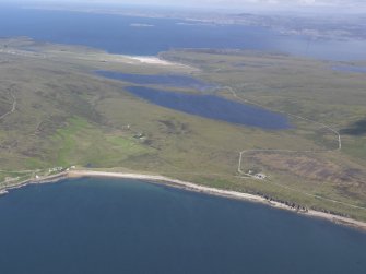 General oblique aerial view of Loch Raa and Loch Vatachan, with Enard Bay beyond, looking N.