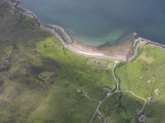 Oblique aerial view centred on the burial ground at Badenscallie, looking SW.