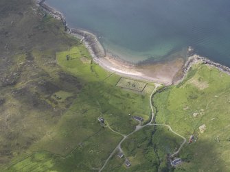Oblique aerial view centred on the burial ground at Badenscallie, looking SW.