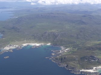 Oblique aerial view of Sanna, Portuairk and the Ardnamurchan volcano, looking E.