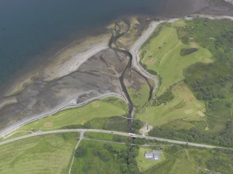 Oblique aerial view centred on Craignure Golf Club, looking NE.