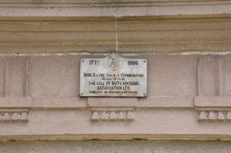 Detail of information/history plaque at 2 Upper Union Street, Rothesay, Bute