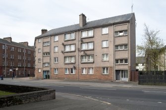 General view from E showing late 20th century council housing at 68-70 High Street and 2 Russell Street, Rothesay, Bute