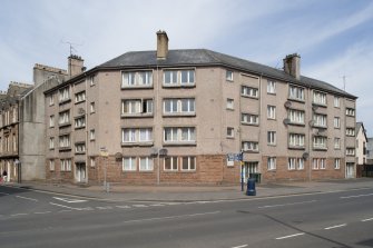 General view  from SE showing late 20th century council housing at 68-70 High Street and 2 Russell Street, Rothesay, Bute