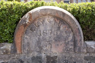 Detail of datestone 'Elysium 1875' in front boundary wall of 37, 38, 39 and 40 Mount Stuart Road (Elysium Terrace), Craigmore, Rothesay, Bute