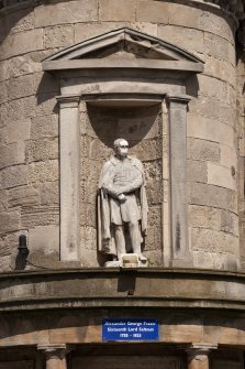 Detail of statue (Alexander George Fraser, Sixteenth Lord Saltoun 1785-1853) above entrance