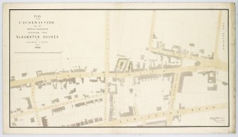 Plan of the area around Causewayside including Duncan Street, Upper Gray Street, Grange Road, Salisbury Place, Sciennes, Sciennes Place, West Preston Street, Newington Road, Summer Hall and part of the Meadows.
Insc. 'Plan of the Causewayside and its immediate neighbourhood shewing the slaughter houses at Grange Court. March 1850. Alfred Lancefield Surveyor. 11 Buccleuch Place Edinburgh.'
Insc. on the back of the drawing 'Plan of the Slaughter houses at the Causewayside Edinburgh by A Lancefield. Drawer 28 No. 28.'