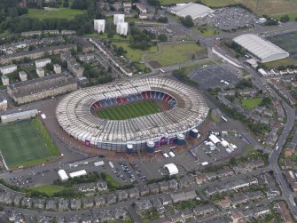 Oblique aerial view of Hampden Park Stadium, taken from the S.