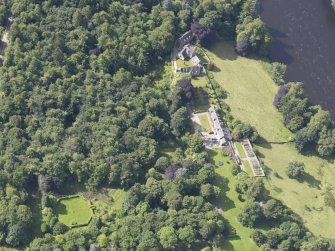 Oblique aerial view of Stobhall Castle, taken from the NNE.