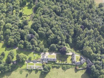 Oblique aerial view of Stobhall Castle, taken from the NNW.
