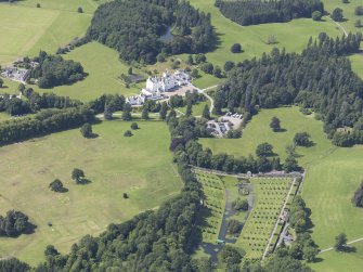 Oblique aerial view of Blair Castle walled garden, taken from the E.