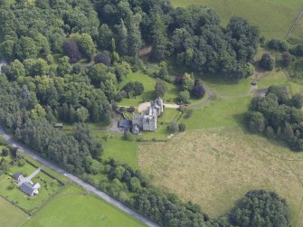 Oblique aerial view of Grandtully Castle, taken from the W.