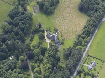 Oblique aerial view of Grandtully Castle, taken from the NNW.