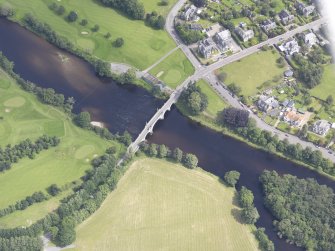 Oblique aerial view of Aberfeldy Tay Bridge, taken from the W.