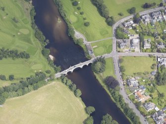 Oblique aerial view of Aberfeldy Tay Bridge, taken from the SW.