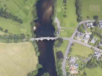Oblique aerial view of Aberfeldy Tay Bridge, taken from the S.