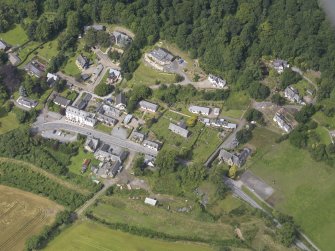 Oblique aerial view of Weem Old Parish Kirk, taken from the SE.