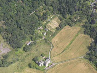 Oblique aerial view of Castle Menzies, taken from the SW.