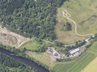 Oblique aerial view of Taymouth Castle Rustic lodge, taken from the E.